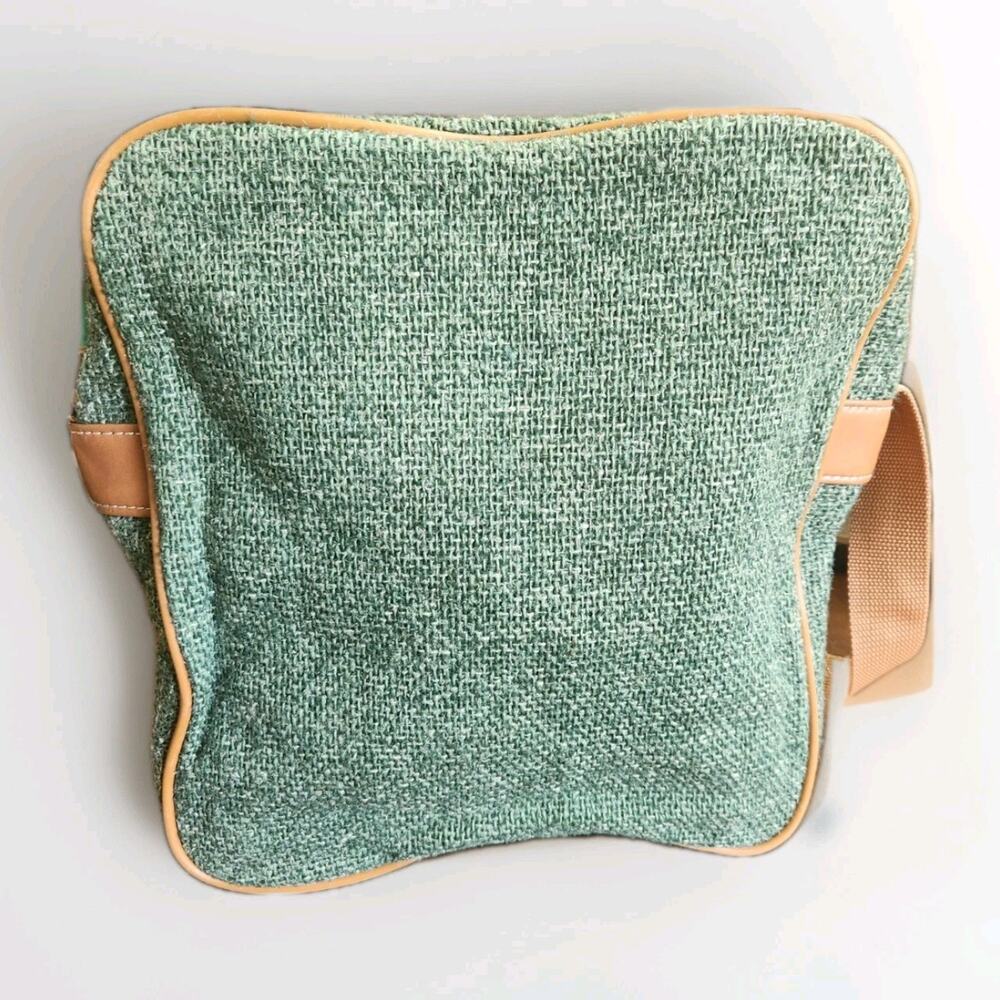 PIERRE CARDIN VTG 80's Green Tweed Carry On-Shoulder-Crossbody-Luggage Logo Bag - Picture 2 of 3